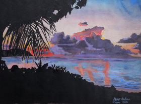 Sunset – watercolour and ink by Peter Gulian